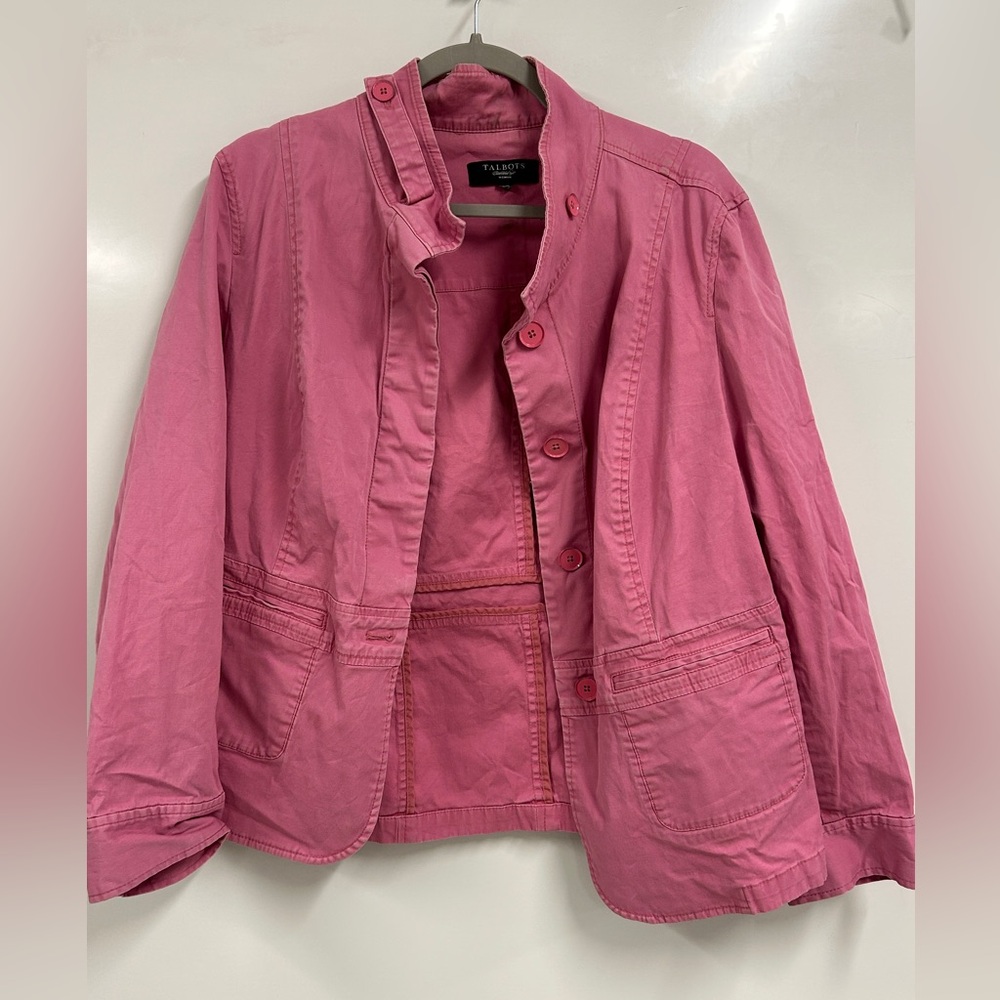 0363 Talbots Pink Utility Jacket‎ Medium | Casual Chic Lightweight Button Front